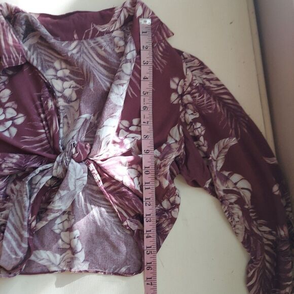 Women's Mauve Pink Floral Tie Front Crop Top Rayon 3/4 Sleeve Sz Medium - Picture 6 of 8